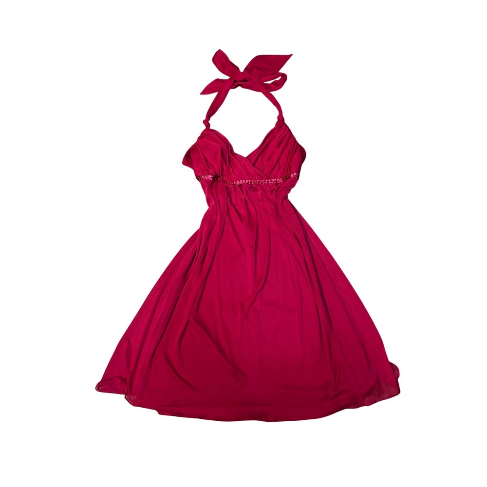 B. Wear Too! Byer California Y2K  Red Halter‎ Empire Waist Sequin Midi Dress